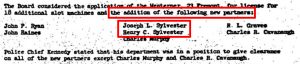 Las Vegas Commissioners Board meeting notes from August 18, 1954, with approvals for new Westerner partners including Joseph L. Sylvester and Henry C. Sylvester