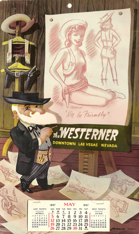 Westerner Calendar May 1957 with risque cowgirl sketch